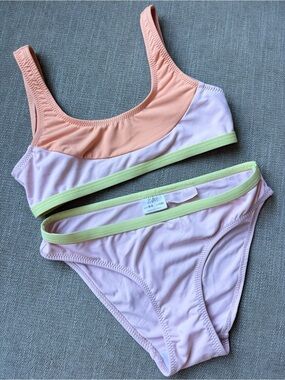 Zara Kids Two-Tone Peach and Light Pink Bikini with Lime Trim